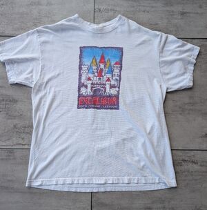 Vintage Excalibur Hotel Las Vegas White Single Stitch Graphic T-Shirt XL